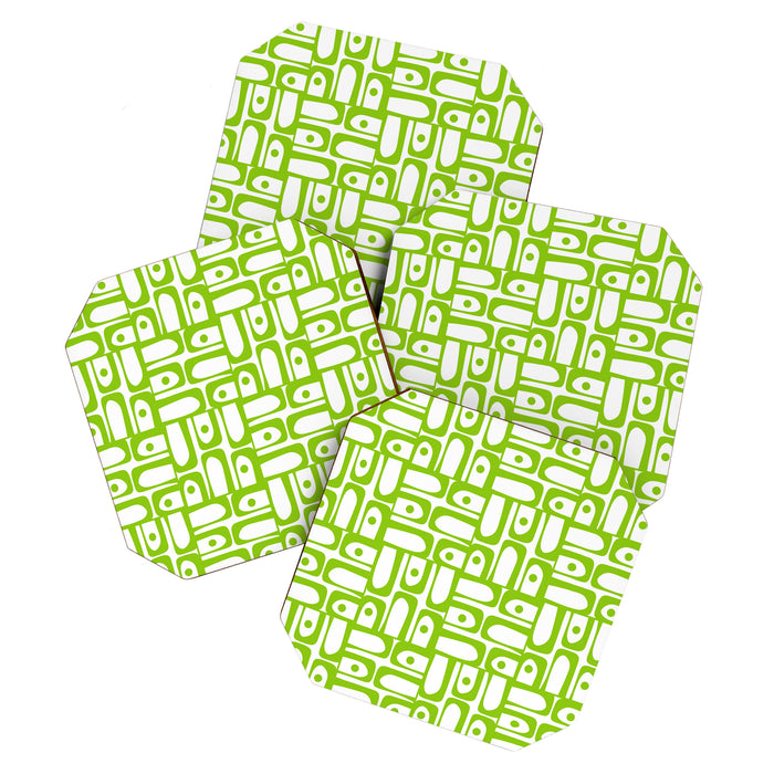 Mid Century Modern Abstract Lime Green and White Piquet Multi Pattern Coaster Gallery Image 1