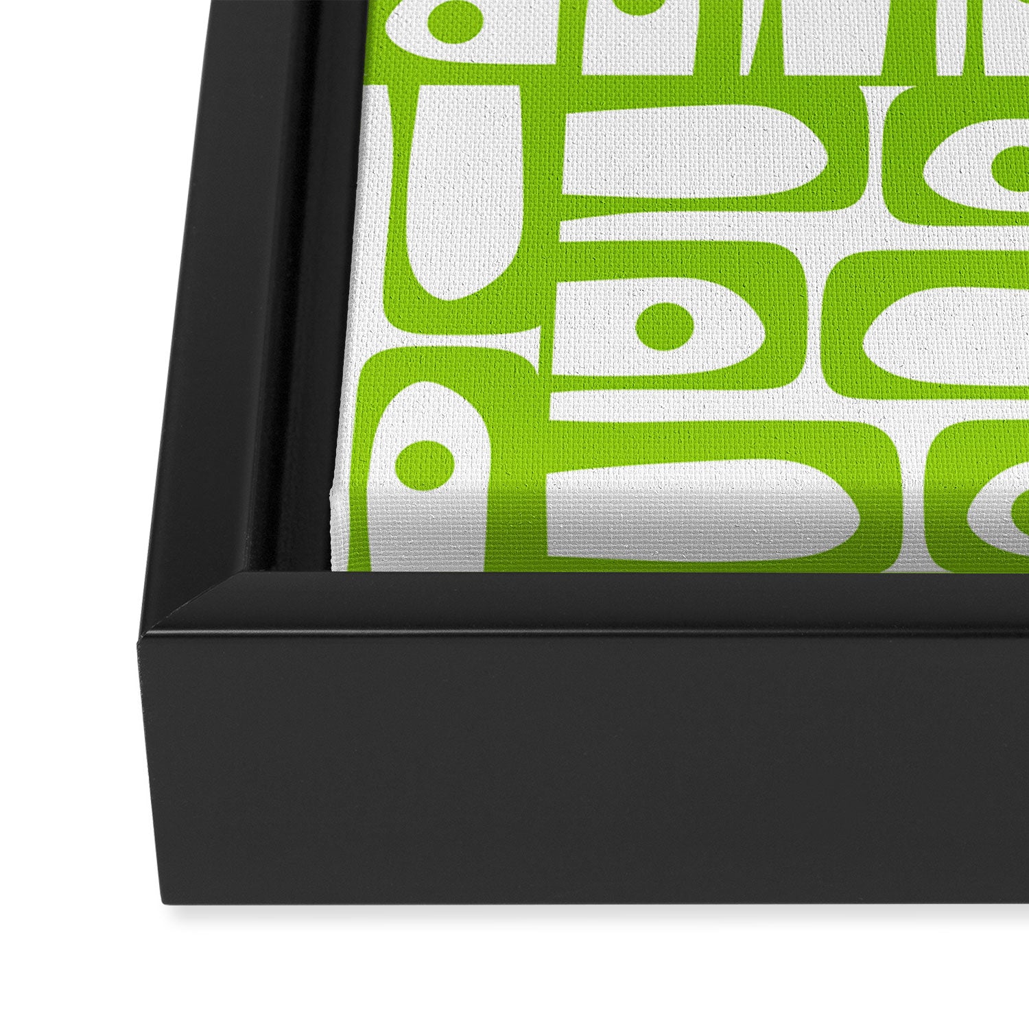 Mid Century Modern Abstract Lime Green and White Piquet Multi Pattern Framed Canvas Print Gallery Image 3