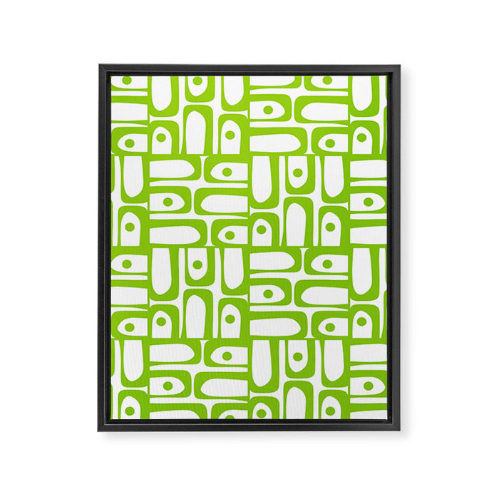 Mid Century Modern Abstract Lime Green and White Piquet Multi Pattern Framed Canvas Print Gallery Image 1