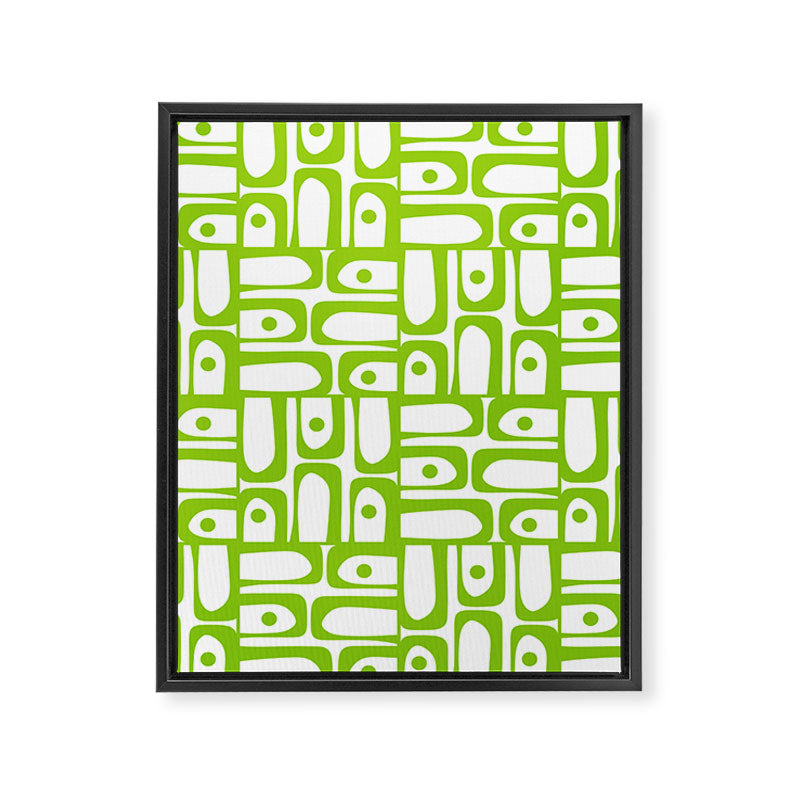 Mid Century Modern Abstract Lime Green and White Piquet Multi Pattern Framed Canvas Print Gallery Image 8