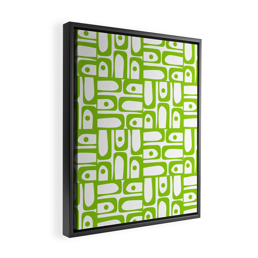 Mid Century Modern Abstract Lime Green and White Piquet Multi Pattern Framed Canvas Print Gallery Image 2