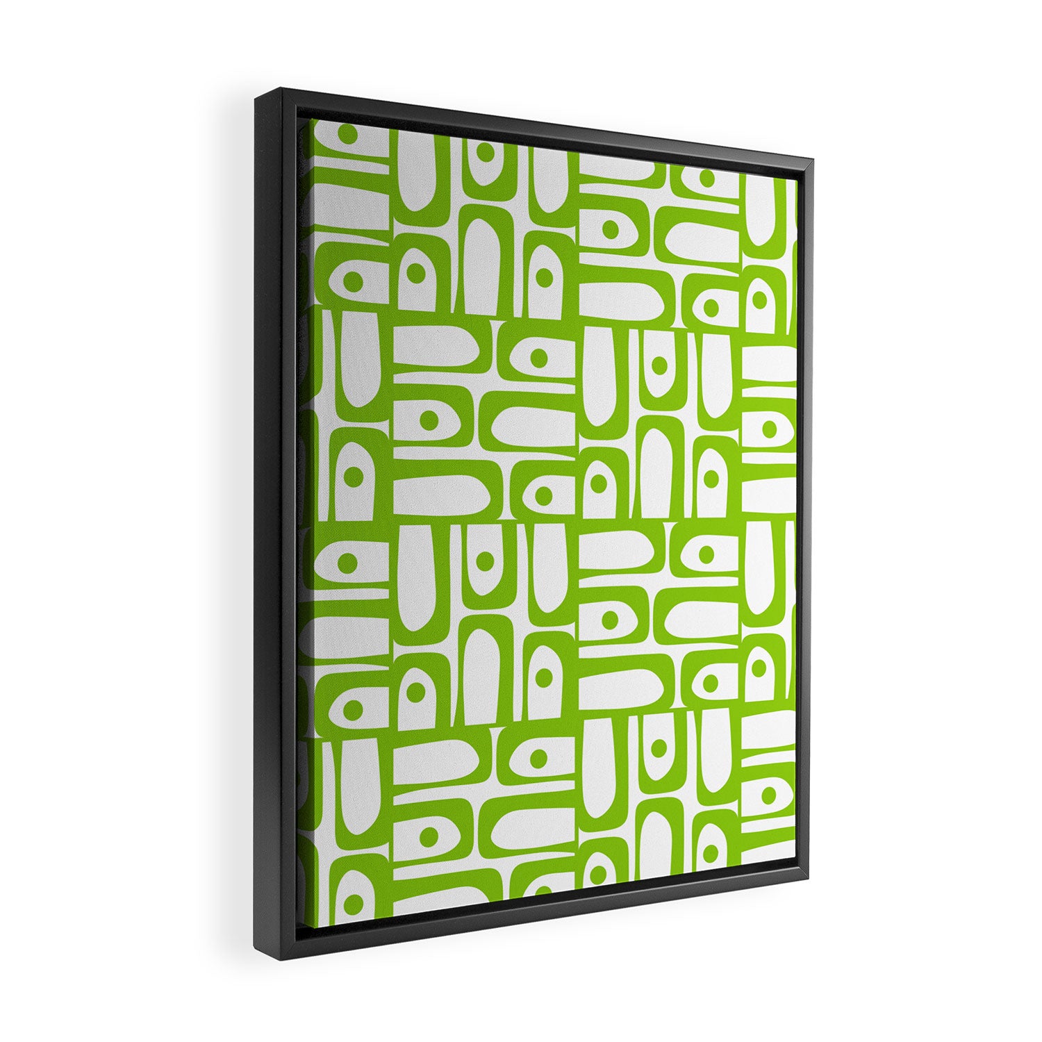 Mid Century Modern Abstract Lime Green and White Piquet Multi Pattern Framed Canvas Print Gallery Image 2