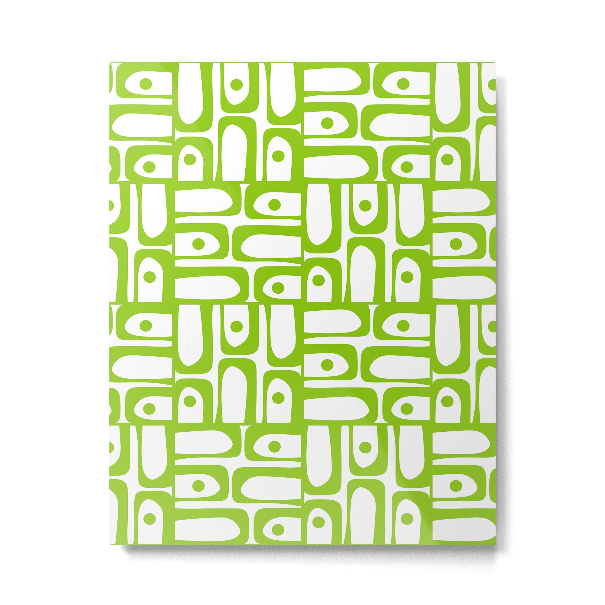 Mid Century Modern Abstract Lime Green and White Piquet Multi Pattern Metal Print Gallery Image 6