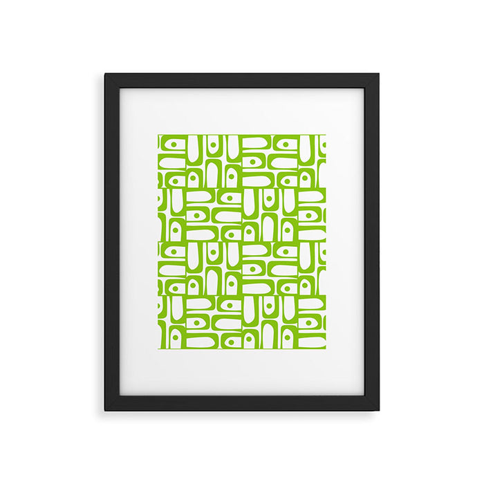 Mid Century Modern Abstract Lime Green and White Piquet Multi Pattern Framed Art Print Gallery Image 1