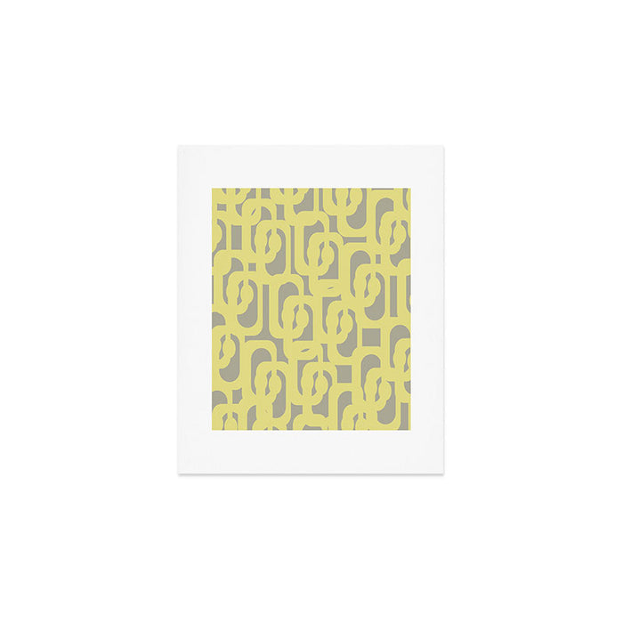 Mid Century Modern Abstract Loop Pattern in Light Linden Yellow and Gray Art Print Gallery Image 1