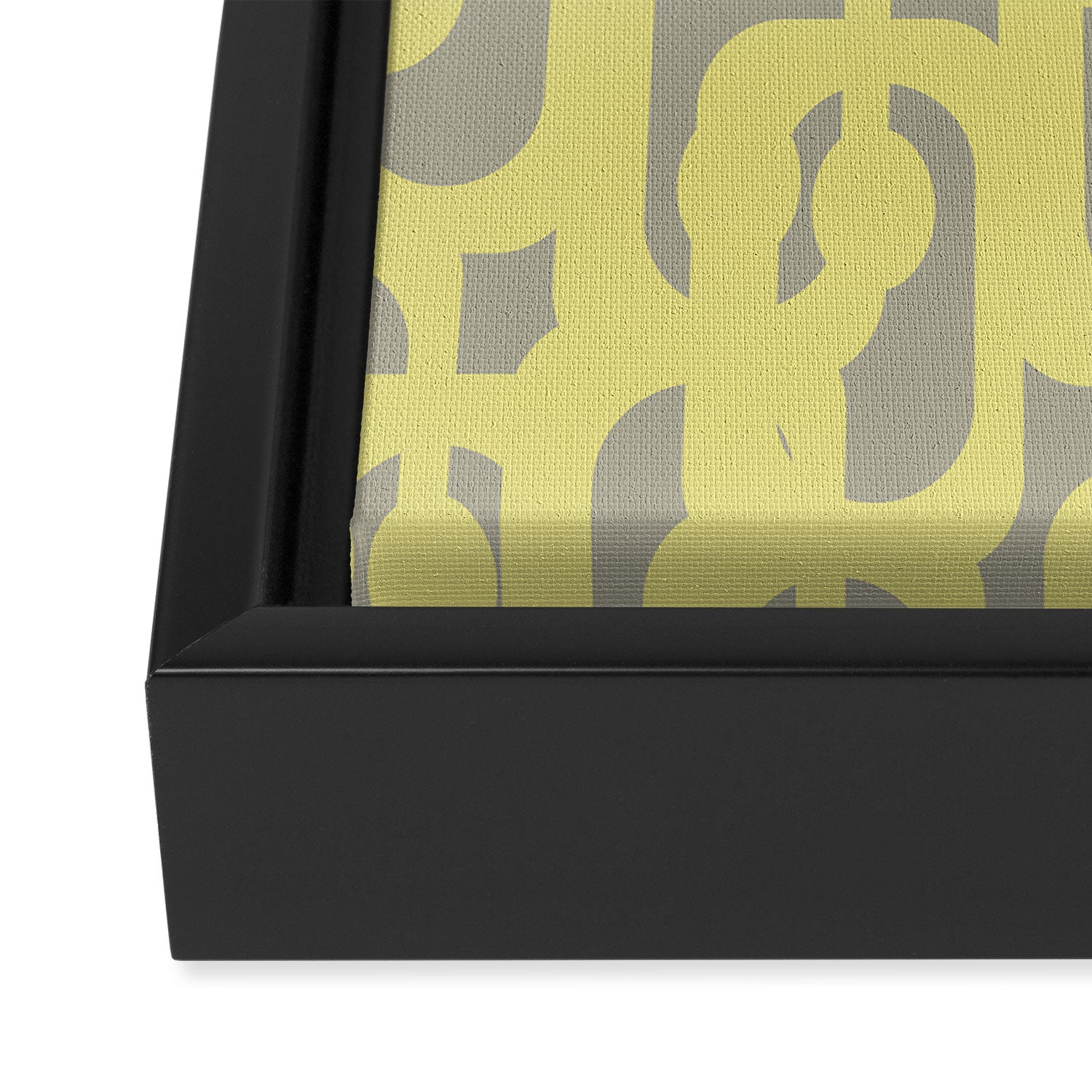 Mid Century Modern Abstract Loop Pattern in Light Linden Yellow and Gray Framed Canvas Print Gallery Image 3