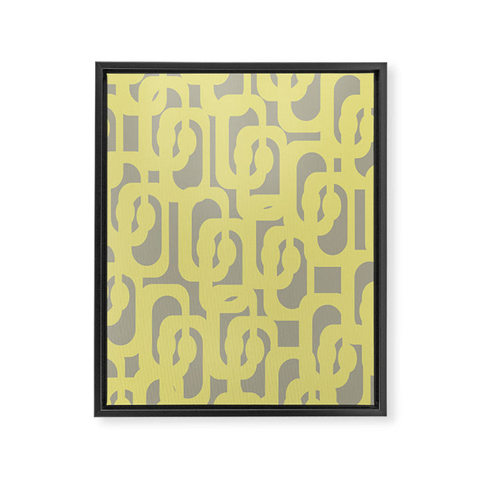 Mid Century Modern Abstract Loop Pattern in Light Linden Yellow and Gray Framed Canvas Print Gallery Image 1