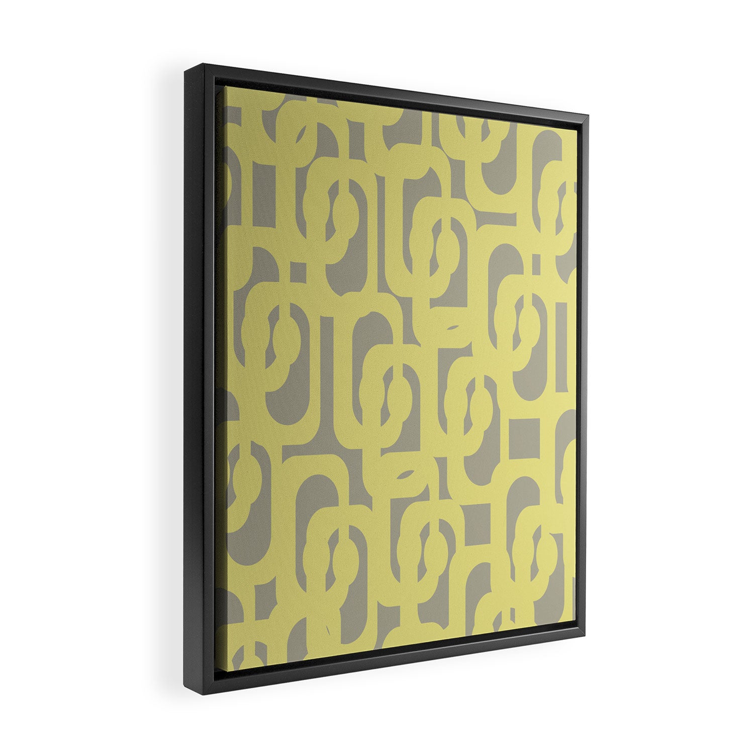 Mid Century Modern Abstract Loop Pattern in Light Linden Yellow and Gray Framed Canvas Print Gallery Image 2