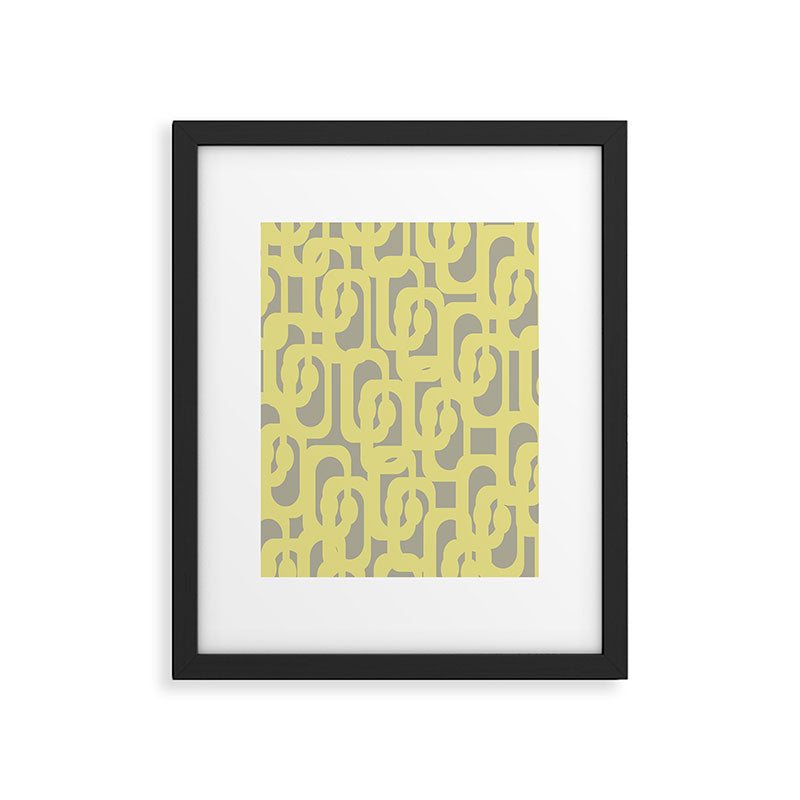 Mid Century Modern Abstract Loop Pattern in Light Linden Yellow and Gray Framed Art Print Gallery Image 6