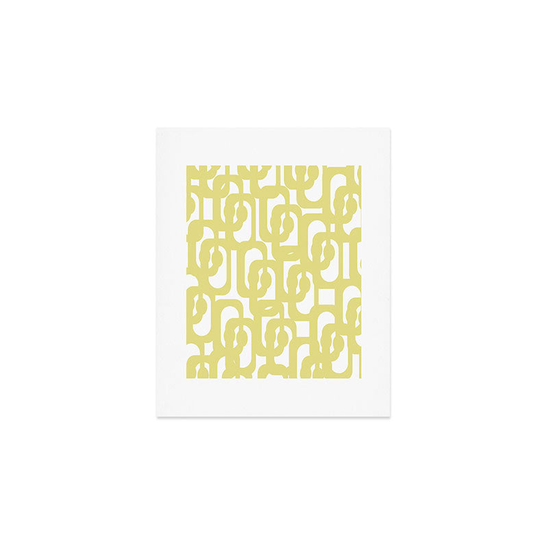 Mid Century Modern Abstract Loop Pattern in Light Linden Yellow and White Art Print Gallery Image 1