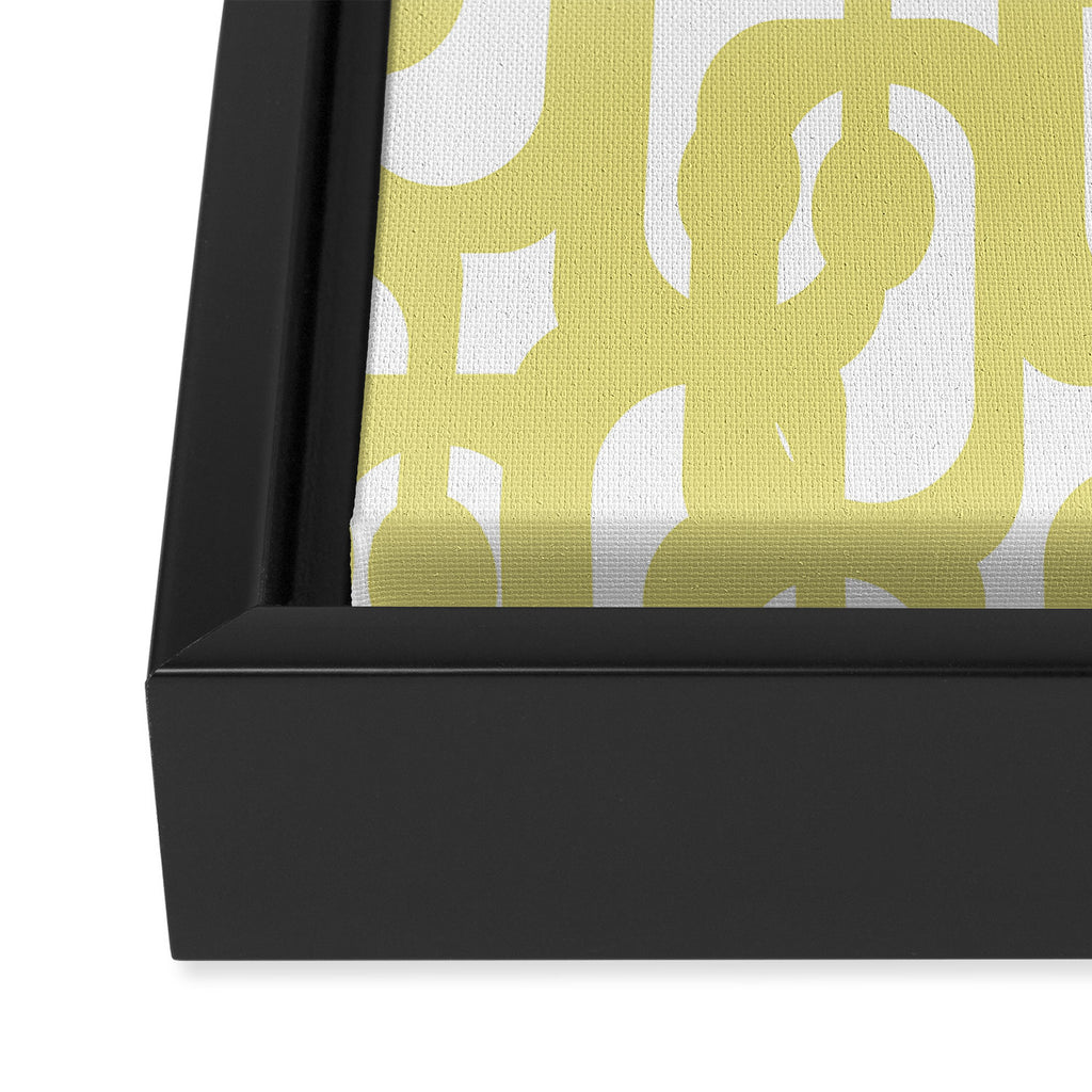 Mid Century Modern Abstract Loop Pattern in Light Linden Yellow and White Framed Canvas Print Gallery Image 3