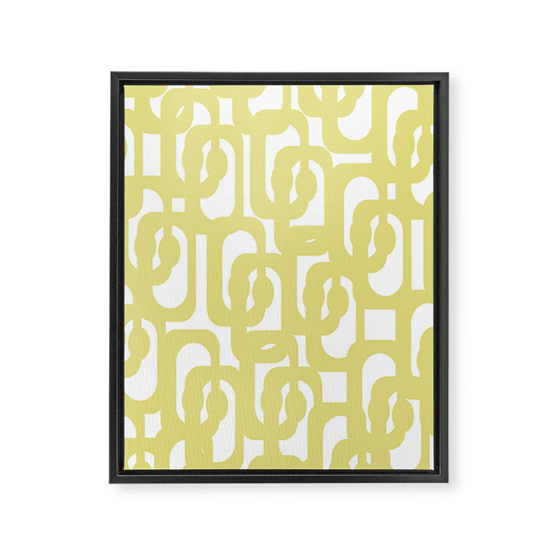 Mid Century Modern Abstract Loop Pattern in Light Linden Yellow and White Framed Canvas Print Gallery Image 8