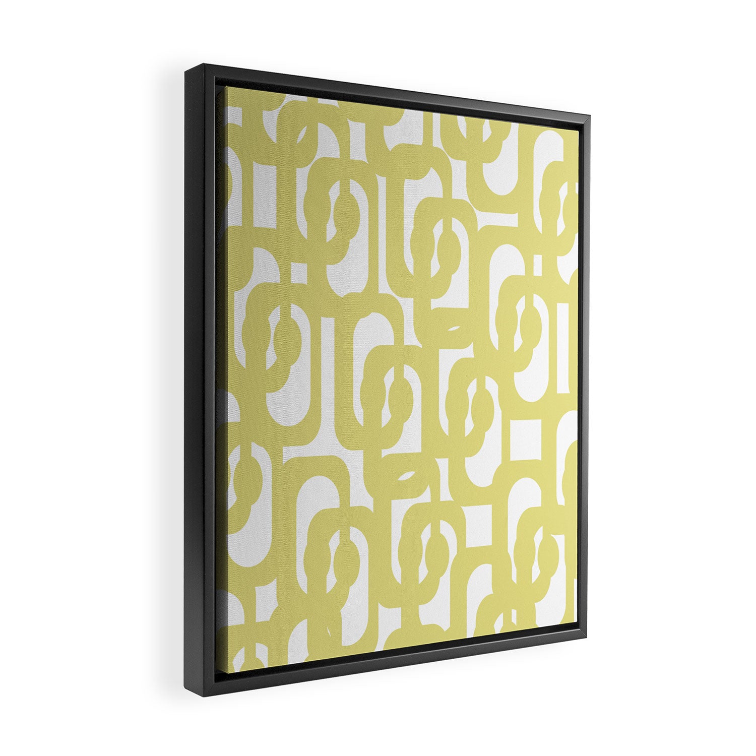 Mid Century Modern Abstract Loop Pattern in Light Linden Yellow and White Framed Canvas Print Gallery Image 2