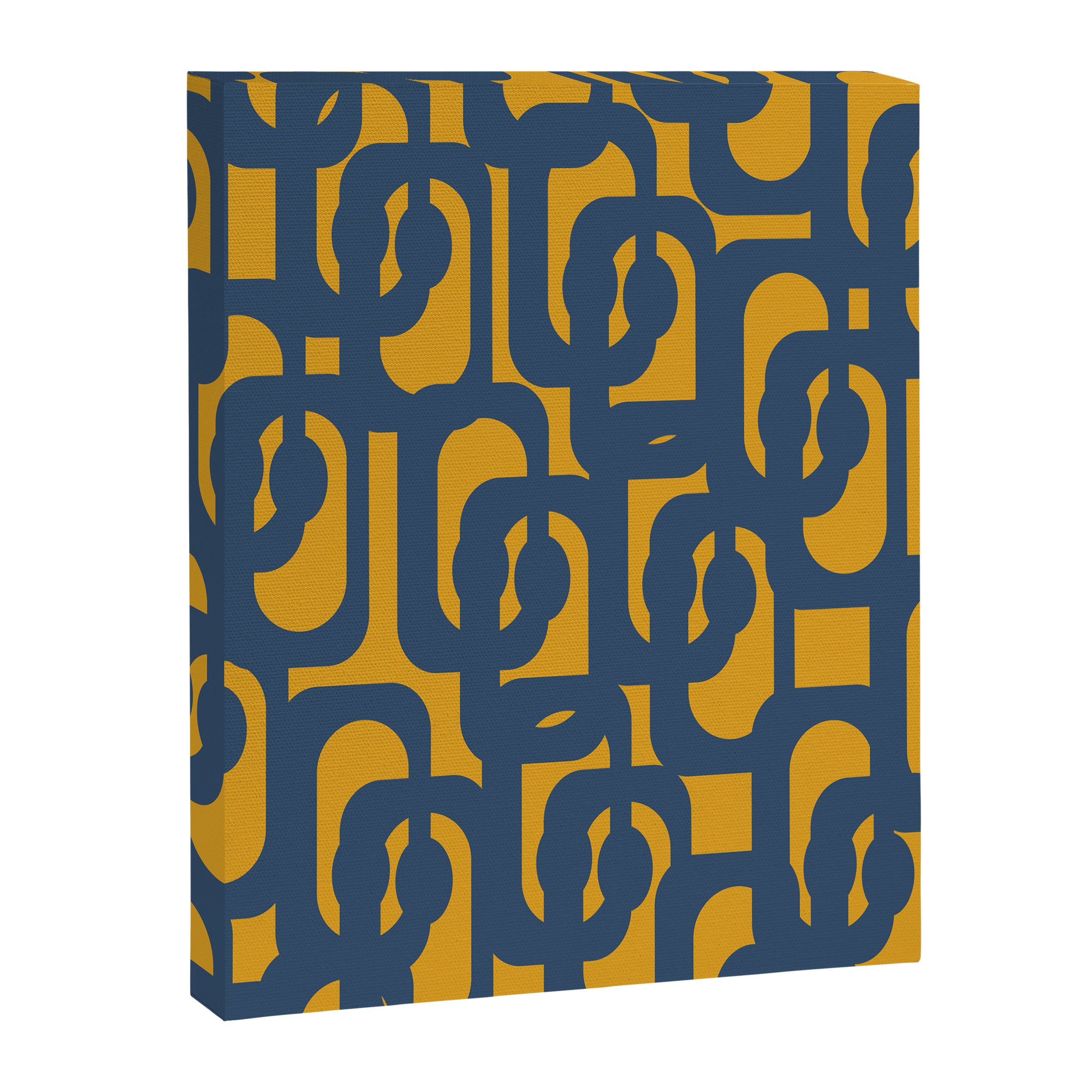 Mid Century Modern Abstract Loop Pattern in Navy Blue and Mustard Ochre Canvas Print Gallery Image 8
