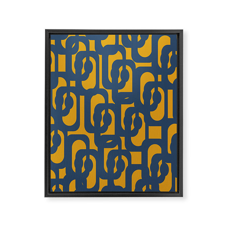 Mid Century Modern Abstract Loop Pattern in Navy Blue and Mustard Ochre Framed Canvas Print Gallery Image 8