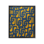 Mid Century Modern Abstract Loop Pattern in Navy Blue and Mustard Ochre Framed Canvas Print Gallery Image 8