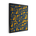 Mid Century Modern Abstract Loop Pattern in Navy Blue and Mustard Ochre Framed Canvas Print Gallery Image 2