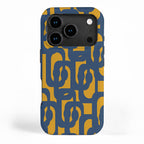 Mid Century Modern Abstract Loop Pattern in Navy Blue and Mustard Ochre iPhone Case Gallery Image 1