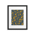 Mid Century Modern Abstract Loop Pattern in Navy Blue and Mustard Ochre Framed Art Print Gallery Image 6