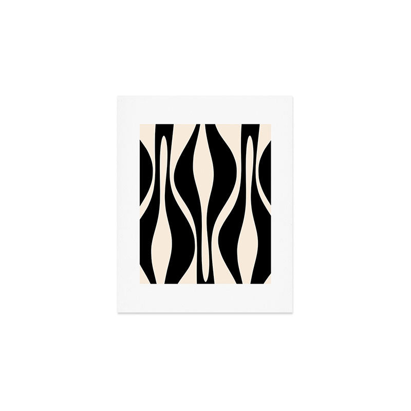 Mid Century Modern Abstract Lounge Pattern in Black and Almond Cream  Art Print Gallery Image 1