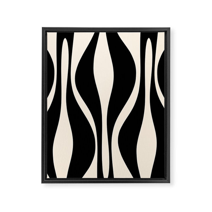 Mid Century Modern Abstract Lounge Pattern in Black and Almond Cream  Framed Canvas Print Gallery Image 1