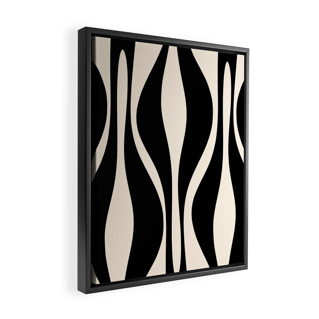 Mid Century Modern Abstract Lounge Pattern in Black and Almond Cream  Framed Canvas Print Gallery Image 2