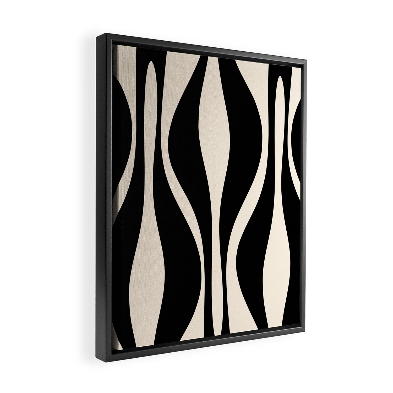 Mid Century Modern Abstract Lounge Pattern in Black and Almond Cream  Framed Canvas Print Gallery Image 2