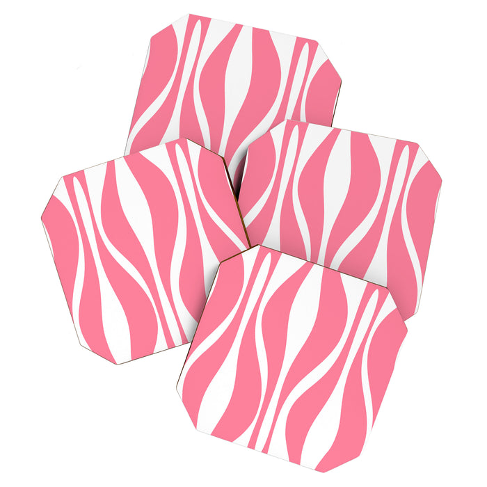 Mid Century Modern Abstract Lounge Pattern in Pink and White Coaster Gallery Image 1
