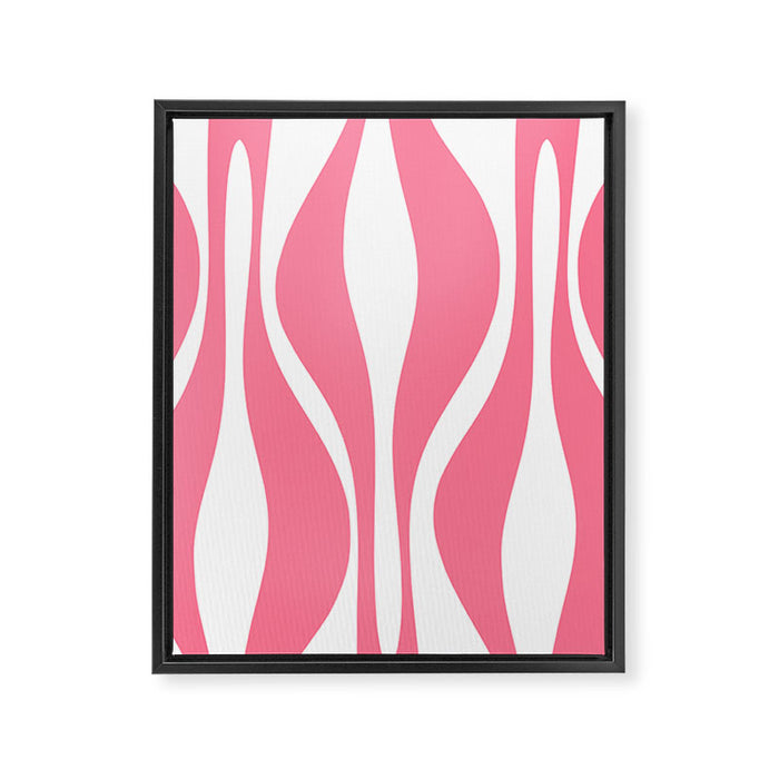 Mid Century Modern Abstract Lounge Pattern in Pink and White Framed Canvas Print Gallery Image 1