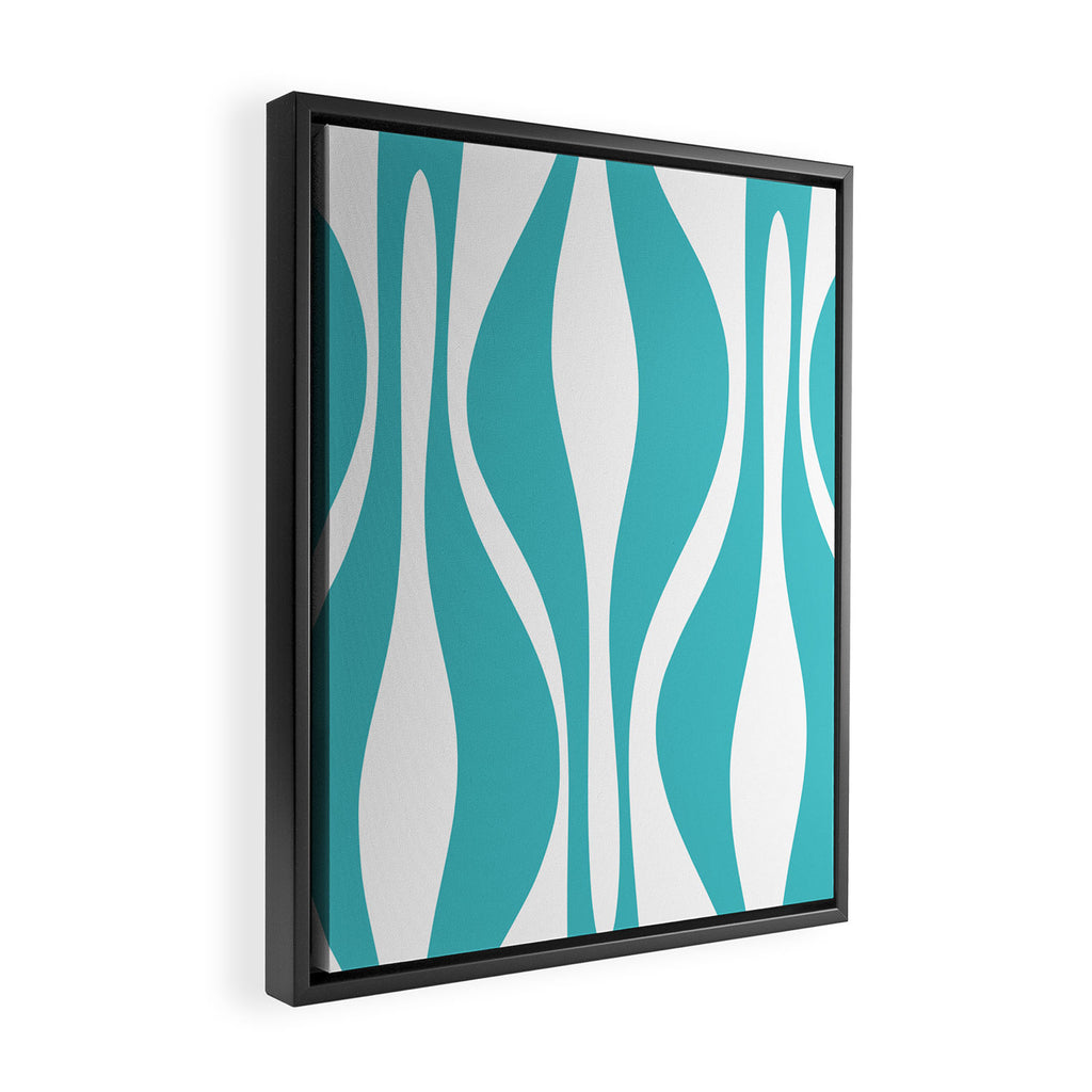 Mid Century Modern Abstract Lounge Pattern in Turquoise Framed Canvas Print Gallery Image 2