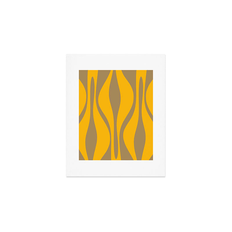Mid Century Modern Abstract Lounge Pattern in Yellow Orange and Coffee Brown Art Print Gallery Image 1