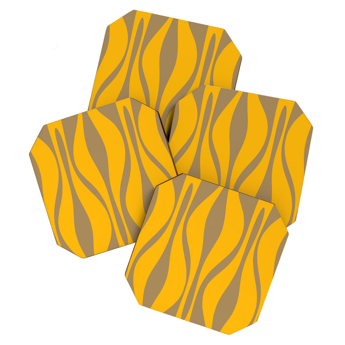 Mid Century Modern Abstract Lounge Pattern in Yellow Orange and Coffee Brown Coaster Gallery Image 1