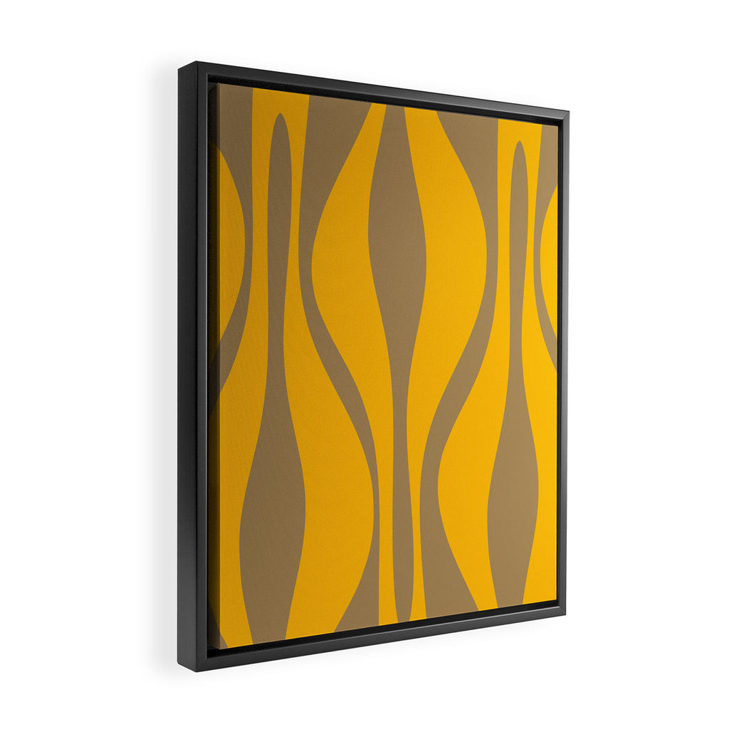 Mid Century Modern Abstract Lounge Pattern in Yellow Orange and Coffee Brown Framed Canvas Print Gallery Image 2