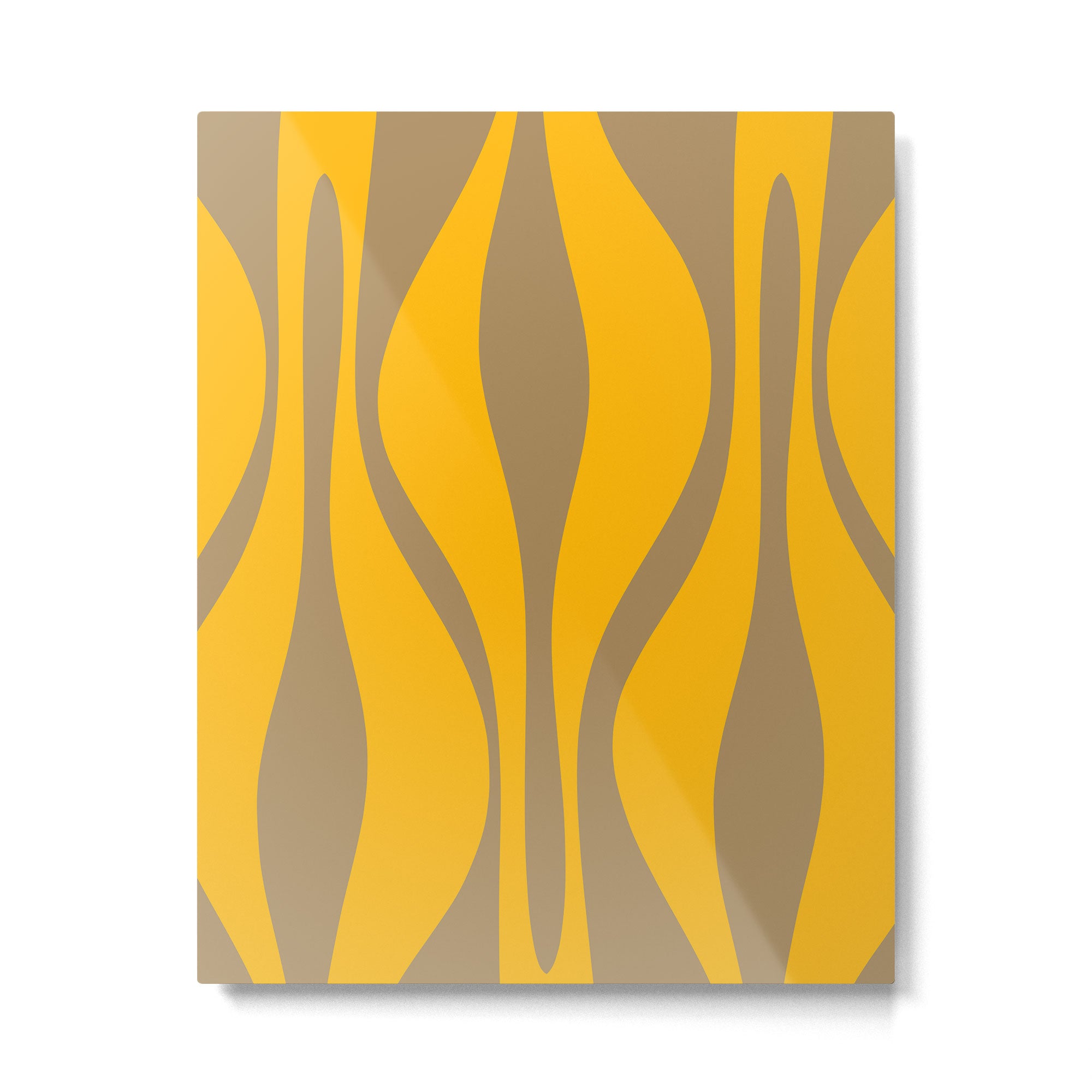Mid Century Modern Abstract Lounge Pattern in Yellow Orange and Coffee Brown Metal Print Gallery Image 6