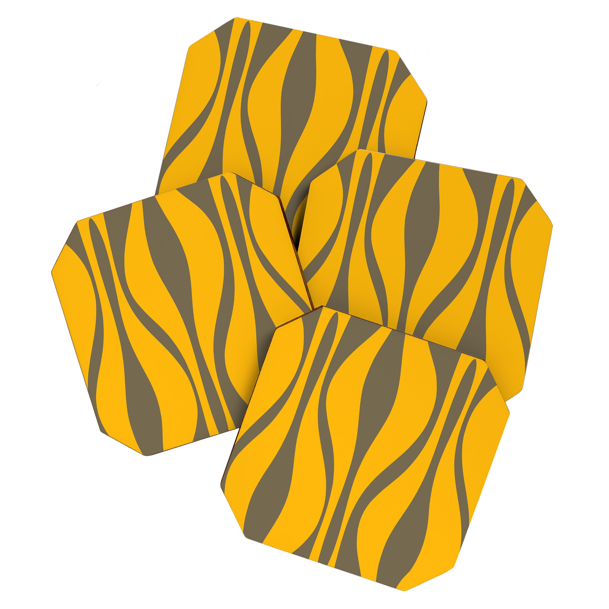 Mid Century Modern Abstract Lounge Pattern in Yellow Orange and Gray Taupe Coaster Gallery Image 1