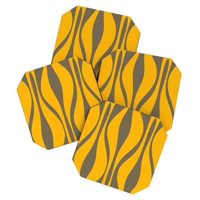 Mid Century Modern Abstract Lounge Pattern in Yellow Orange and Gray Taupe Coaster Gallery Image 1