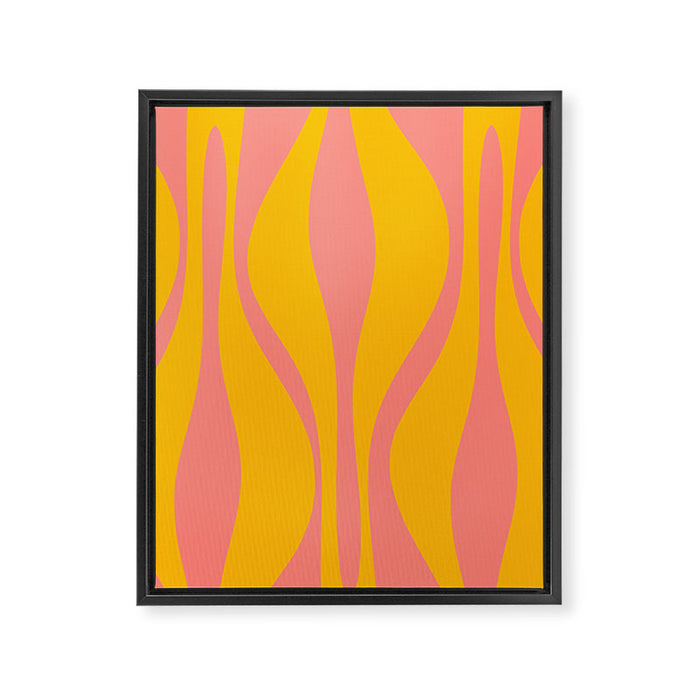 Mid Century Modern Abstract Lounge Pattern in Yellow Orange and Pink Coral Framed Canvas Print Gallery Image 1