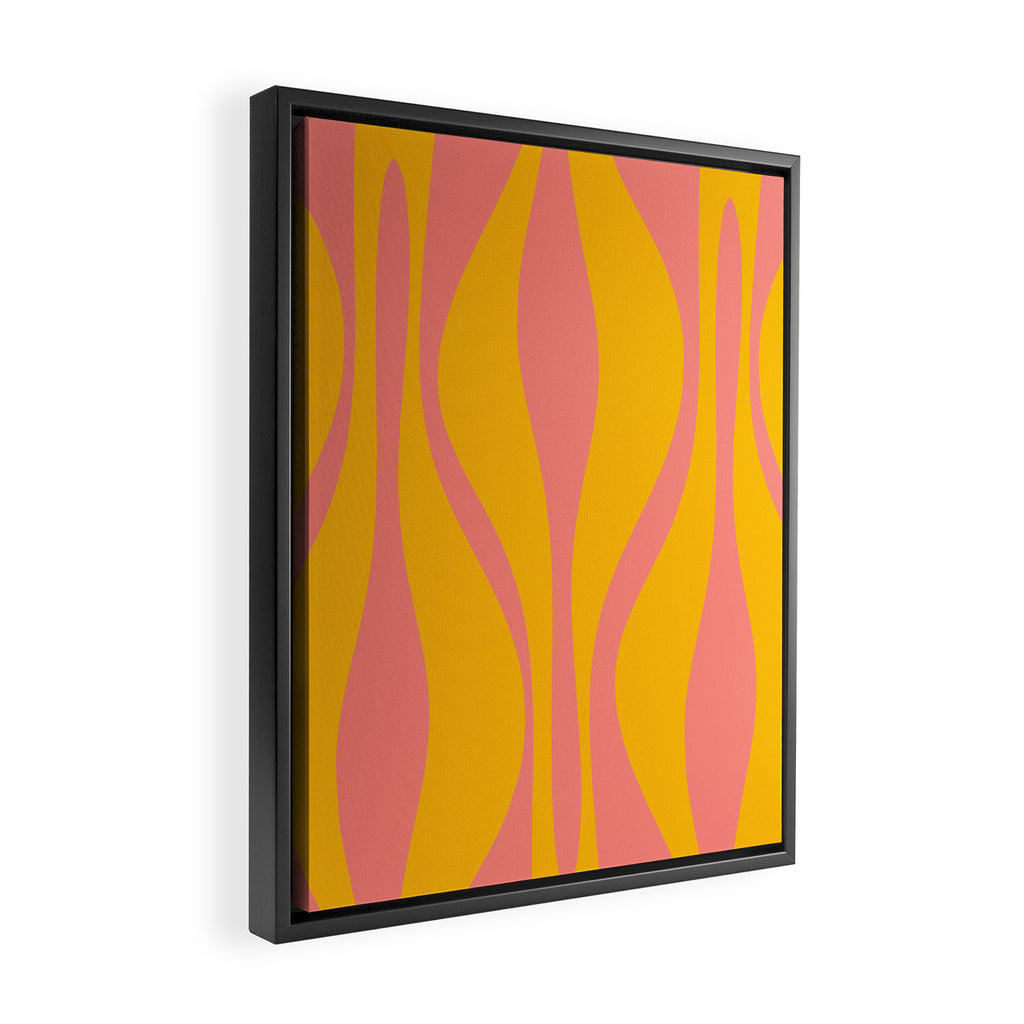 Mid Century Modern Abstract Lounge Pattern in Yellow Orange and Pink Coral Framed Canvas Print Gallery Image 2