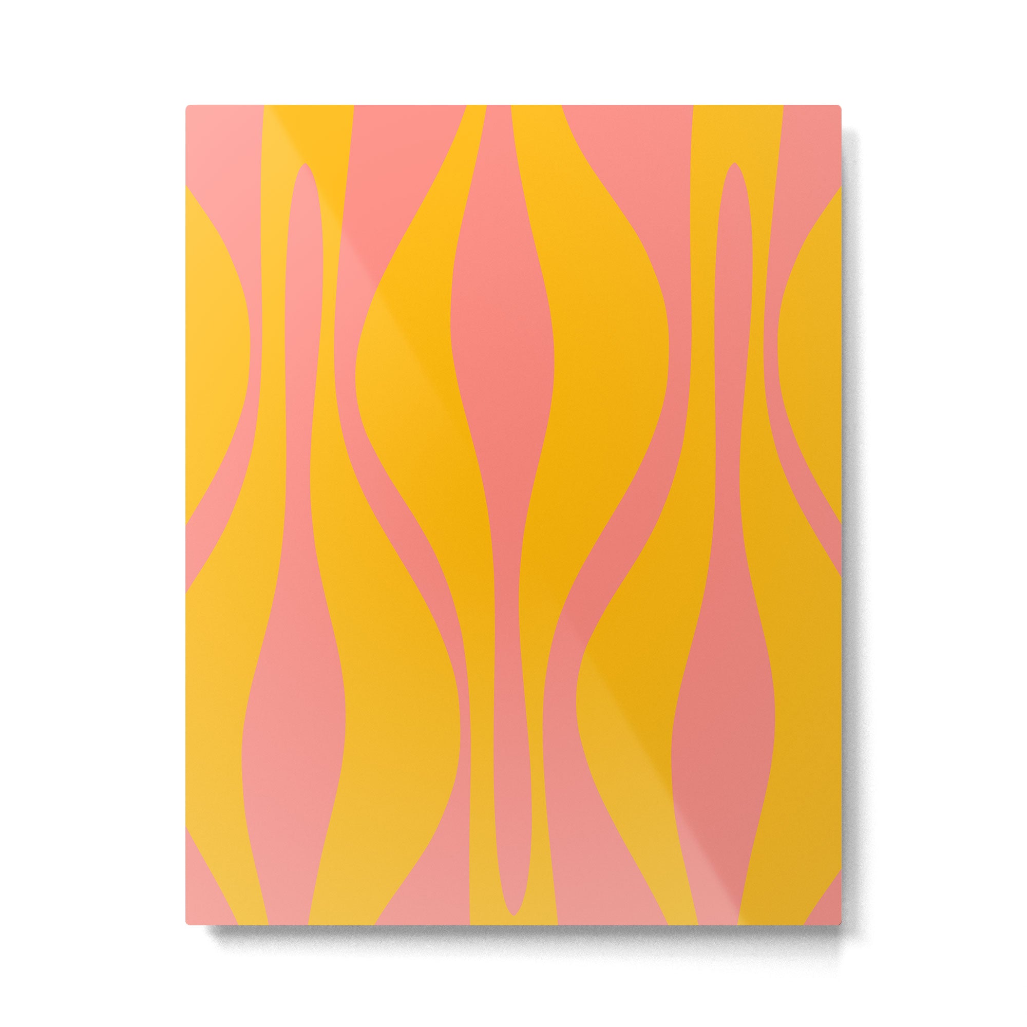 Mid Century Modern Abstract Lounge Pattern in Yellow Orange and Pink Coral Metal Print Gallery Image 6