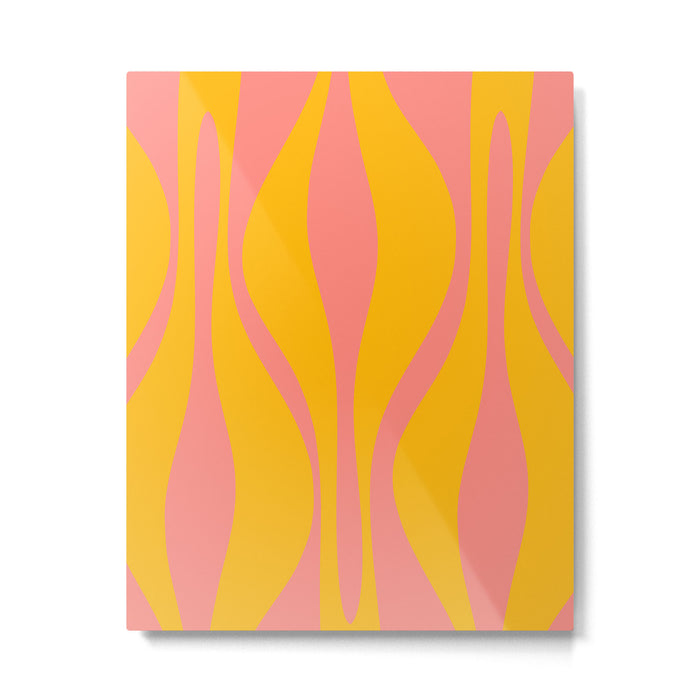 Mid Century Modern Abstract Lounge Pattern in Yellow Orange and Pink Coral Metal Print Gallery Image 1