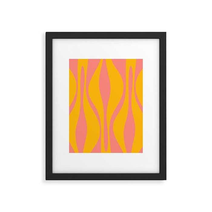 Mid Century Modern Abstract Lounge Pattern in Yellow Orange and Pink Coral Framed Art Print Gallery Image 1