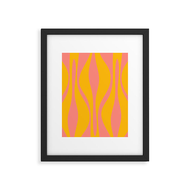 Mid Century Modern Abstract Lounge Pattern in Yellow Orange and Pink Coral Framed Art Print Gallery Image 6