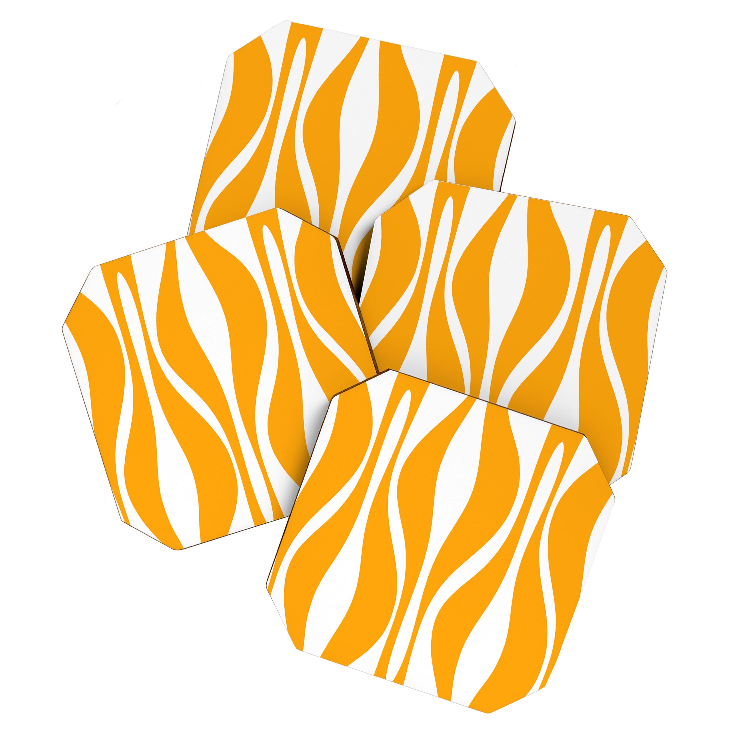 Mid Century Modern Abstract Lounge Pattern in Yellow Orange and White Coaster Gallery Image 1