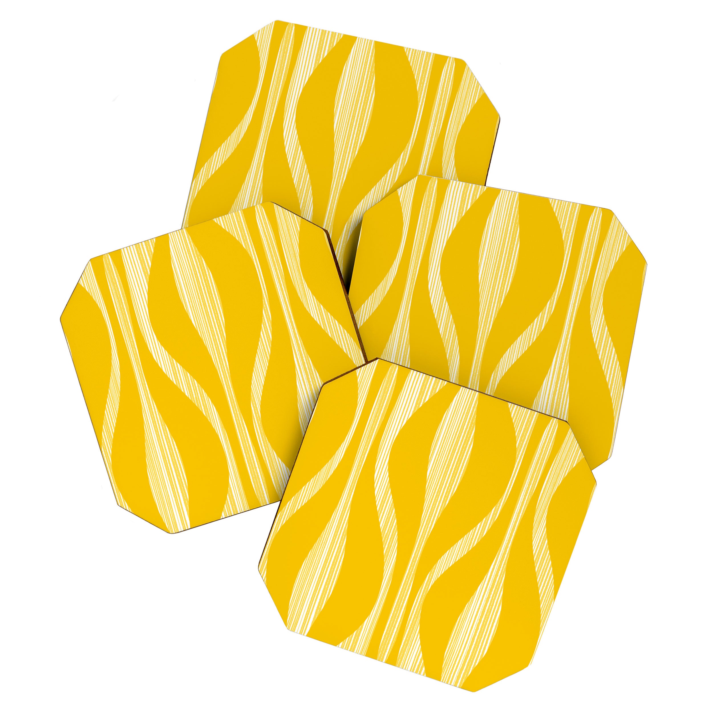 Mid Century Modern Abstract Lounge Striped Ogee Pattern in Yellow and White  Coaster Gallery Image 1