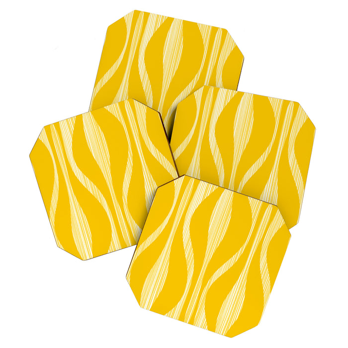 Mid Century Modern Abstract Lounge Striped Ogee Pattern in Yellow and White  Coaster Gallery Image 1