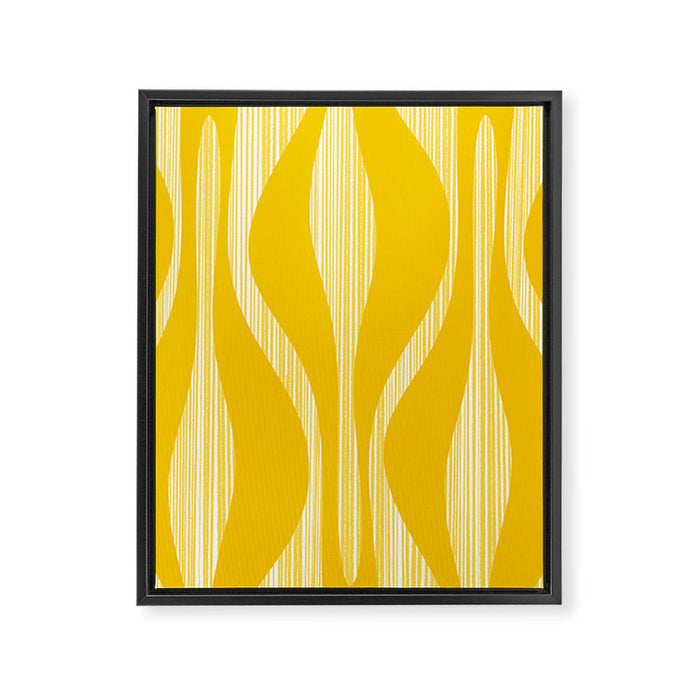 Mid Century Modern Abstract Lounge Striped Ogee Pattern in Yellow and White  Framed Canvas Print Gallery Image 1