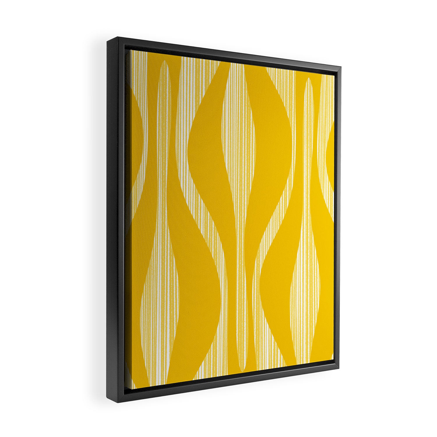 Mid Century Modern Abstract Lounge Striped Ogee Pattern in Yellow and White  Framed Canvas Print Gallery Image 2