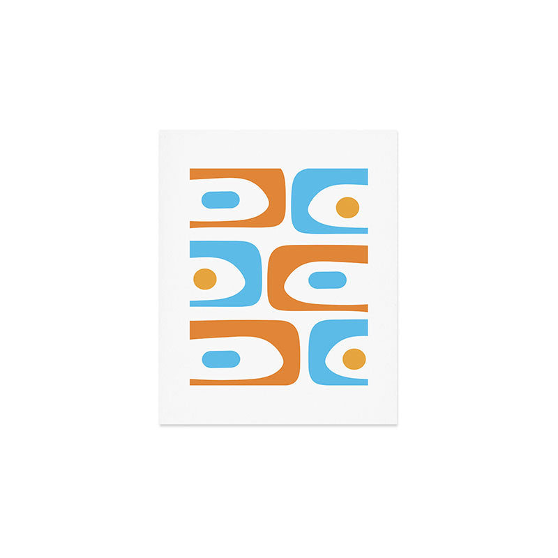 Mid Century Modern Abstract Piquet Blue Orange White Modernist Pattern Art Print Gallery Image 1