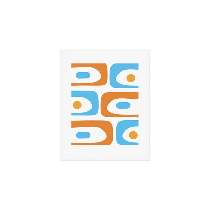 Mid Century Modern Abstract Piquet Blue Orange White Modernist Pattern Art Print Gallery Image 1