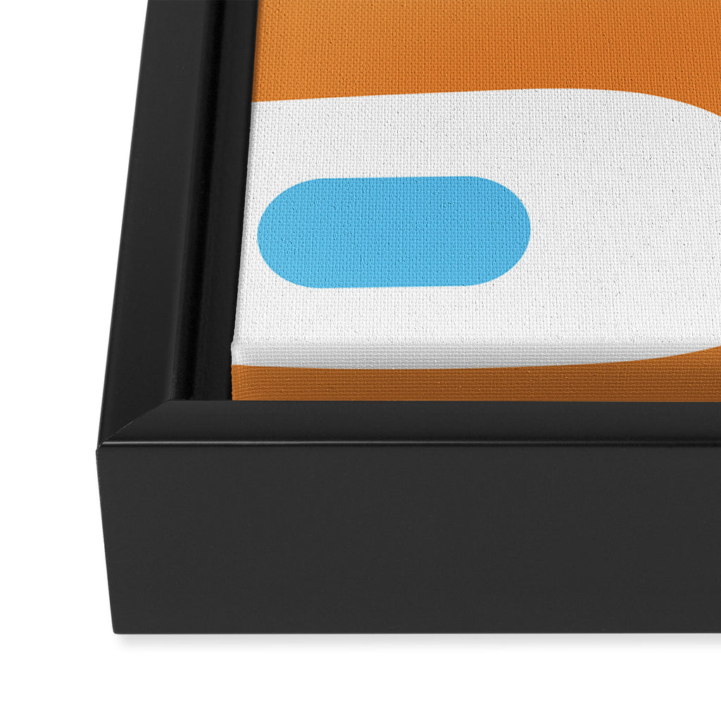 Mid Century Modern Abstract Piquet Blue Orange White Modernist Pattern Framed Canvas Print Gallery Image 3